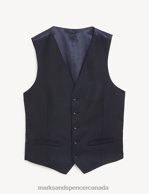 Men Navy Clothing Marks & Spencer Pure Wool Textured Waistcoat 20VTD7060 - Marks and Spencer online