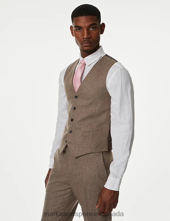 Men Oatmeal Clothing Marks & Spencer Wool Rich Donegal Waistcoat 20VTD6647 - Marks and Spencer Canada locations