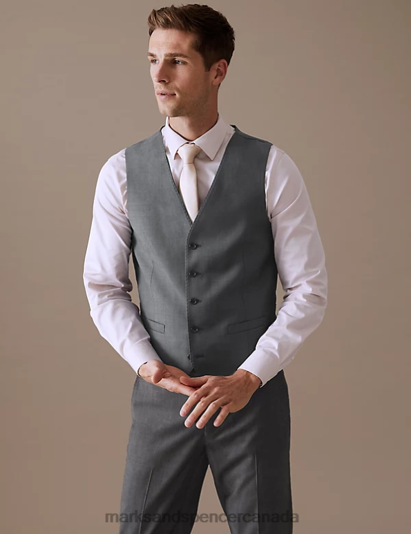 Men Silver Grey Clothing Marks & Spencer Pure Wool Waistcoat 20VTD5639 - Marks and Spencer online