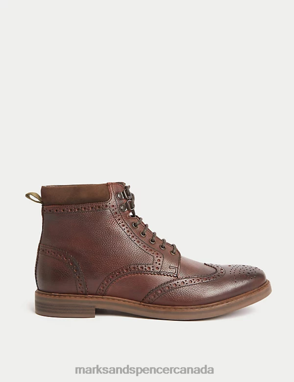 Men Brown Footwear Marks & Spencer Leather Brogue Boot 20VTD6939 - Marks and Spencer Canada locations