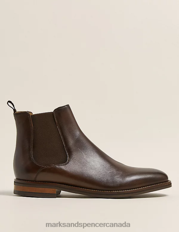 Men Dark Brown Footwear Marks & Spencer Leather Chelsea Boots 20VTD7449 - Marks and Spencer Canada locations