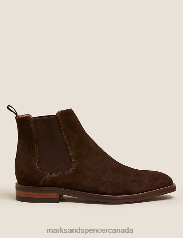 Men Dark Brown Footwear Marks & Spencer Suede Pull-On Chelsea Boots 20VTD7182 - Marks and Spencer online