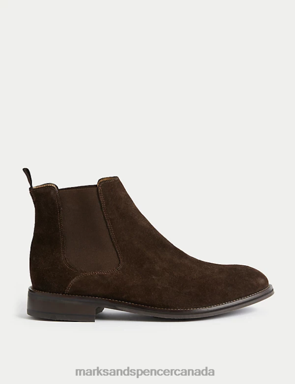 Marks and Spencer sale - Men Dark Brown Footwear Marks & Spencer Wide Fit Suede Pull-On Chelsea Boots 20VTD6847