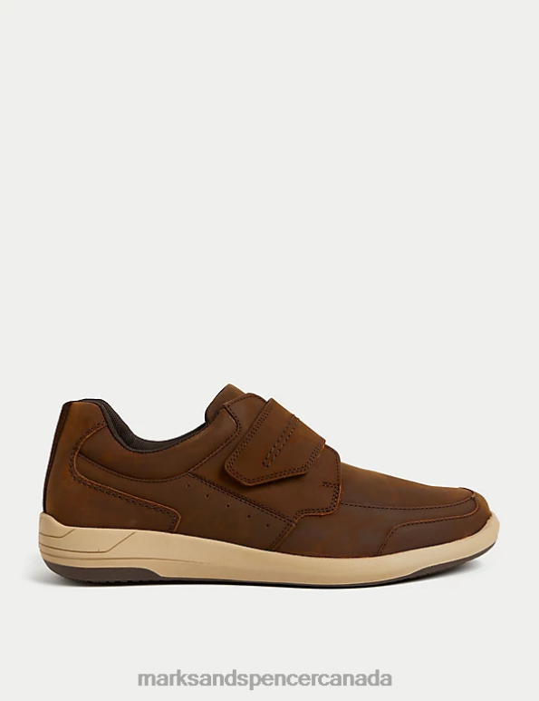 Men Brown Footwear Marks & Spencer Wide Fit Airflex Leather Casual Shoes 20VTD5554 - Marks and Spencer Canada locations