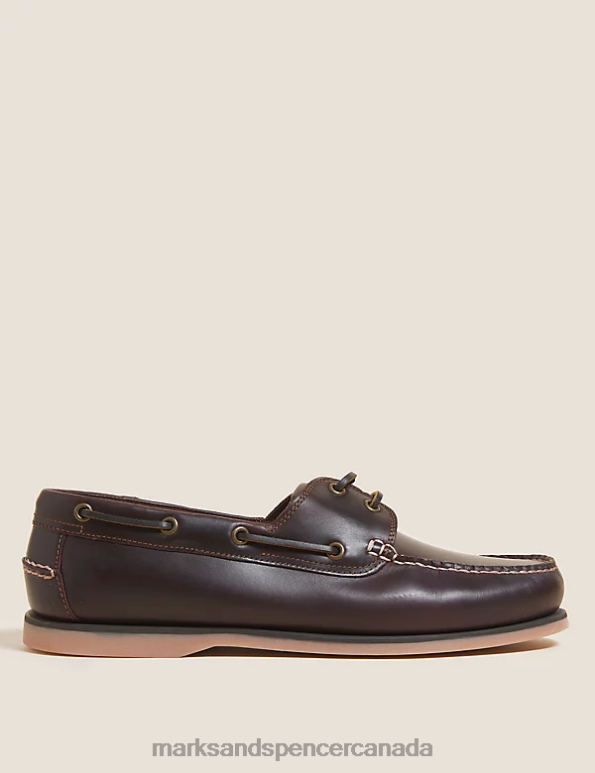 Men Brown Footwear Marks & Spencer Wide Fit Leather Boat Shoes 20VTD6870 - Marks and Spencer outlet