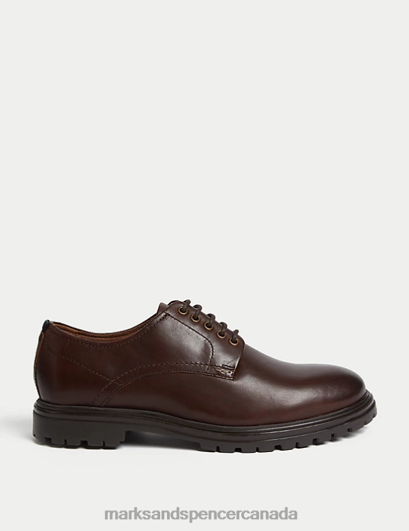 Men Dark Brown Footwear Marks & Spencer Leather Derby Shoes 20VTD7498 - Marks and Spencer online