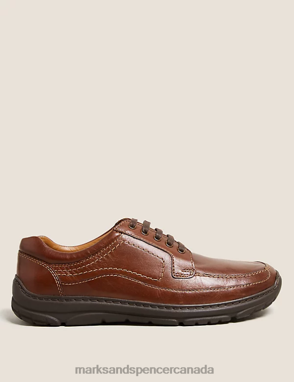 Men Dark Brown Footwear Marks & Spencer Wide Fit Airflex Leather Shoes 20VTD7145 - Marks and Spencer online