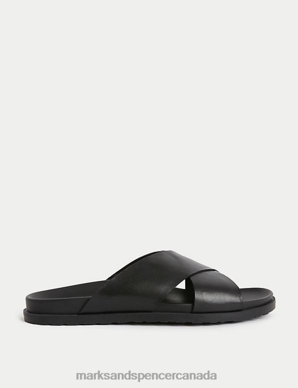 Marks and Spencer sale - Men Black Footwear Marks & Spencer Leather Slip-On Sandals 20VTD6910