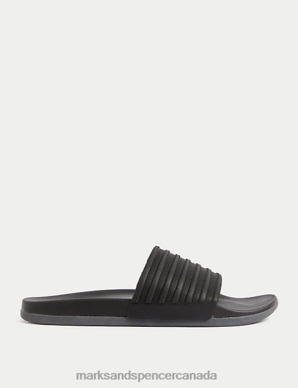 Men Black Mix Footwear Marks & Spencer Airflex Striped Sliders 20VTD5424 - Marks and Spencer online