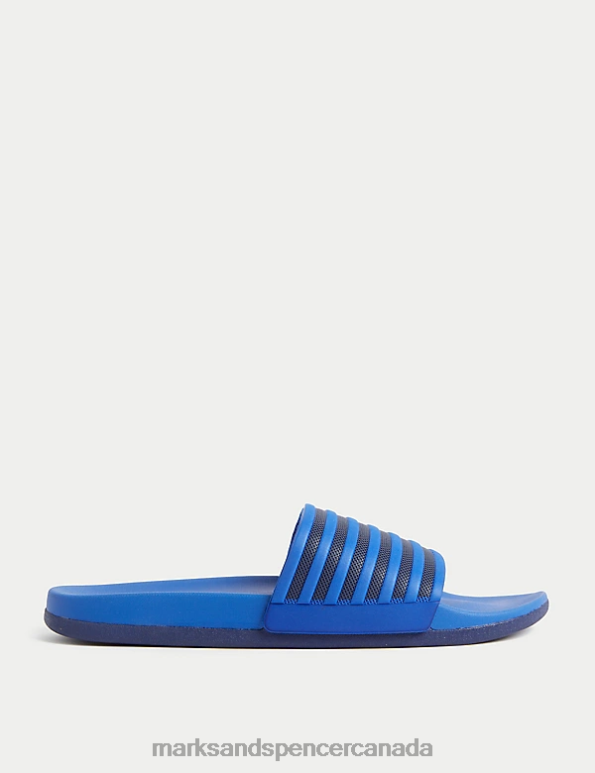 Men Blue Mix Footwear Marks & Spencer Airflex Striped Sliders 20VTD5425 - Marks and Spencer Canada locations