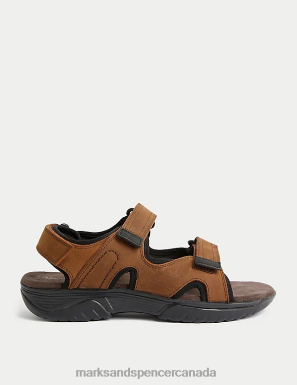 Men Brown Footwear Marks & Spencer Leather Riptape Sandals 20VTD6930 - Marks and Spencer online