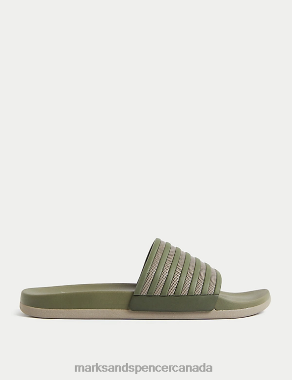 Marks and Spencer sale - Men Khaki Mix Footwear Marks & Spencer Airflex Striped Sliders 20VTD5019