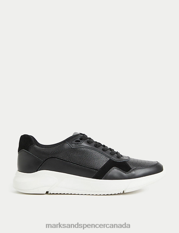 Marks and Spencer Canada - Men Black Footwear Marks & Spencer Leather Lace Up Trainers 20VTD6485