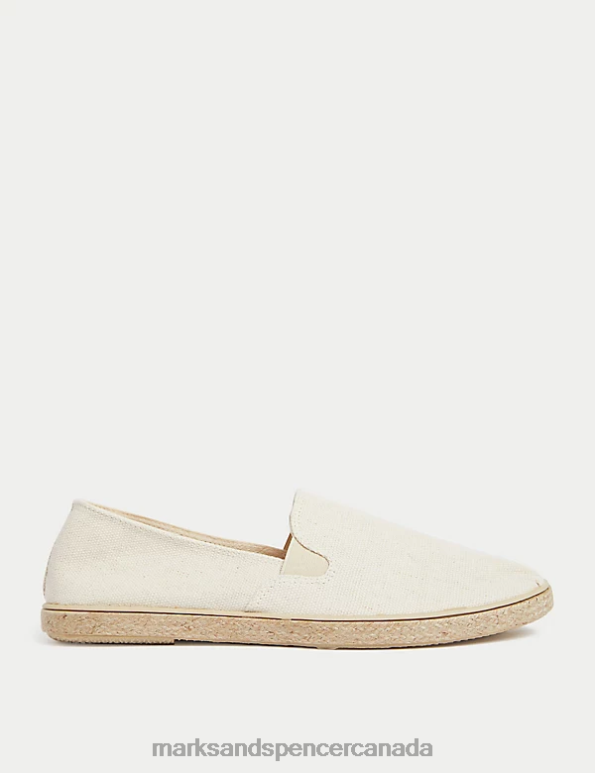 Marks and Spencer Canada - Men Ecru Footwear Marks & Spencer Canvas Slip-On Espadrilles with Freshfeet 20VTD5813