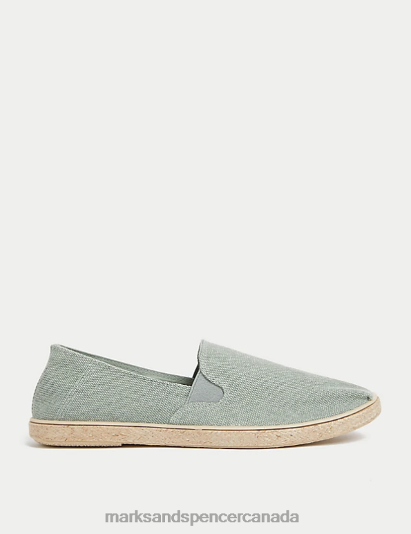 Men Green Footwear Marks & Spencer Canvas Slip-On Espadrilles with Freshfeet 20VTD5812 - Marks and Spencer outlet