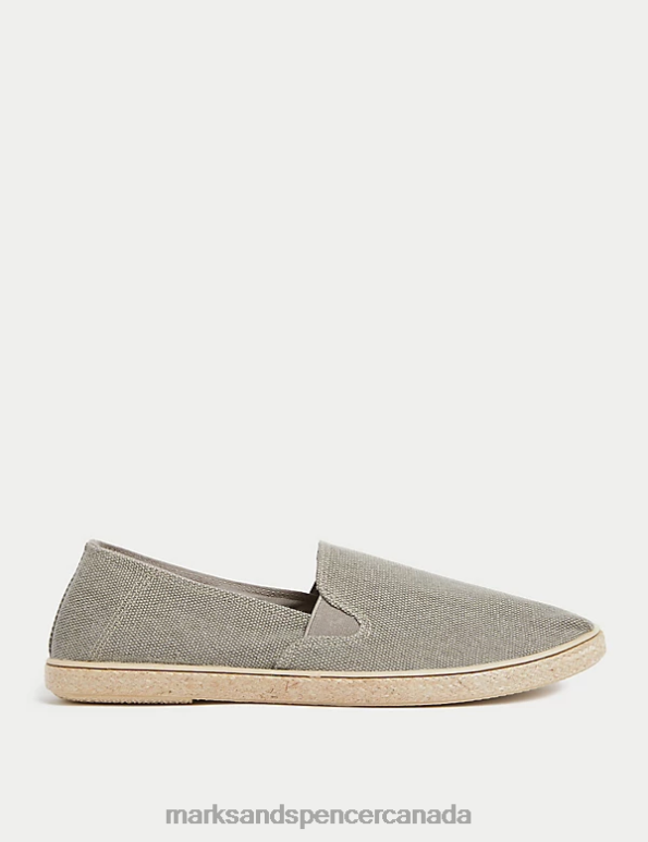 Men Light Khaki Footwear Marks & Spencer Canvas Slip-On Espadrilles with Freshfeet 20VTD5810 - Marks and Spencer online