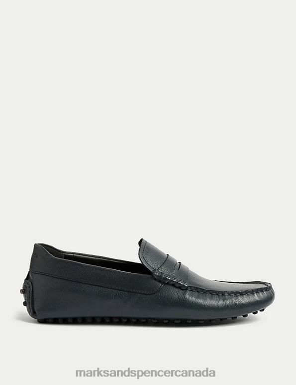 Marks and Spencer Canada - Men Navy Footwear Marks & Spencer Leather Slip-On Driving Shoes 20VTD6100