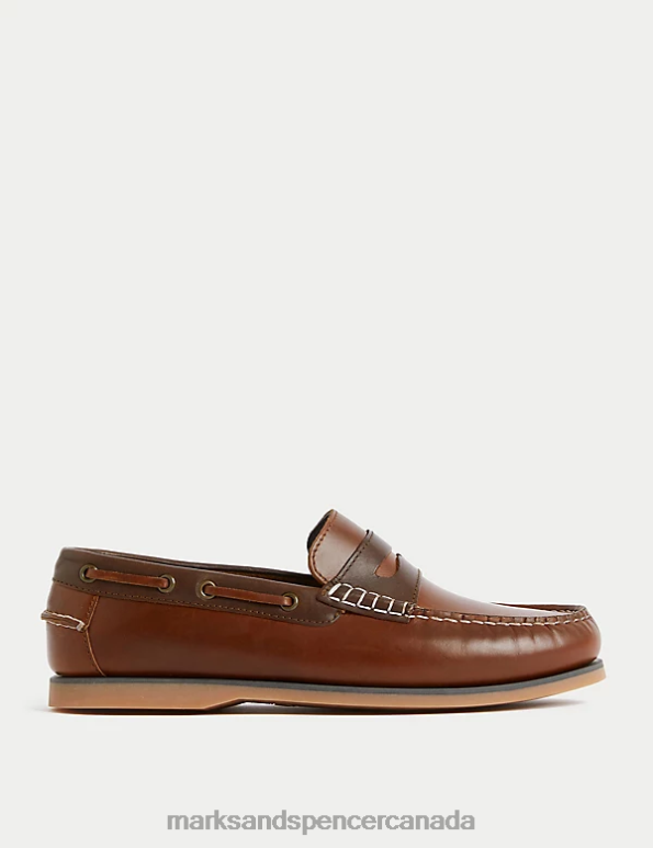 Marks and Spencer Canada - Men Tan Footwear Marks & Spencer Leather Slip-On Boat Shoes 20VTD6923