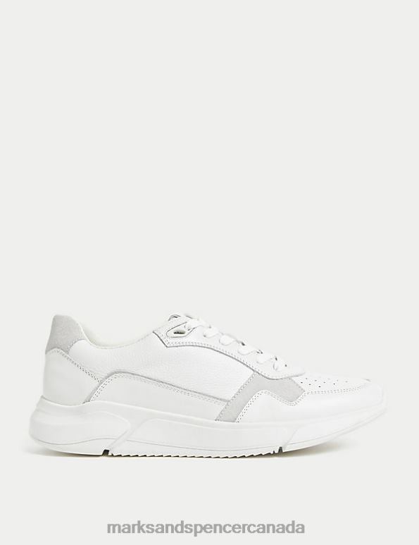 Men White Footwear Marks & Spencer Leather Lace Up Trainers 20VTD6833 - Marks and Spencer outlet