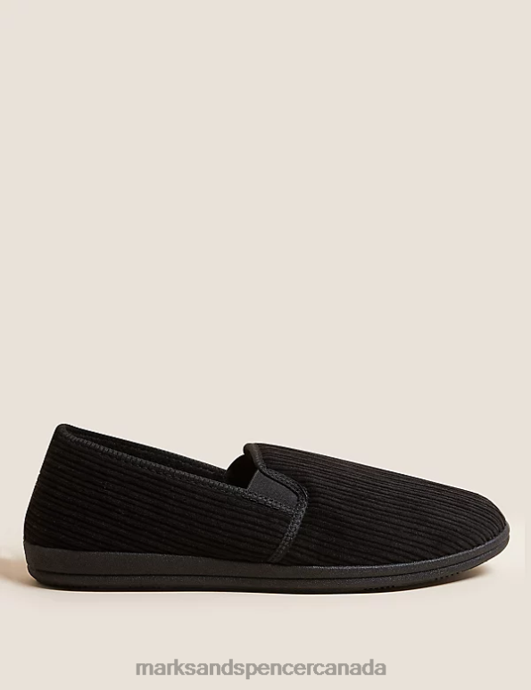 Men Black Footwear Marks & Spencer Corduroy Slippers with Freshfeet 20VTD6383 - Marks and Spencer outlet