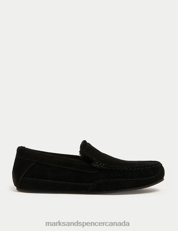 Men Black Footwear Marks & Spencer Suede Moccasin Slippers with Freshfeet 20VTD5210 - Marks and Spencer outlet