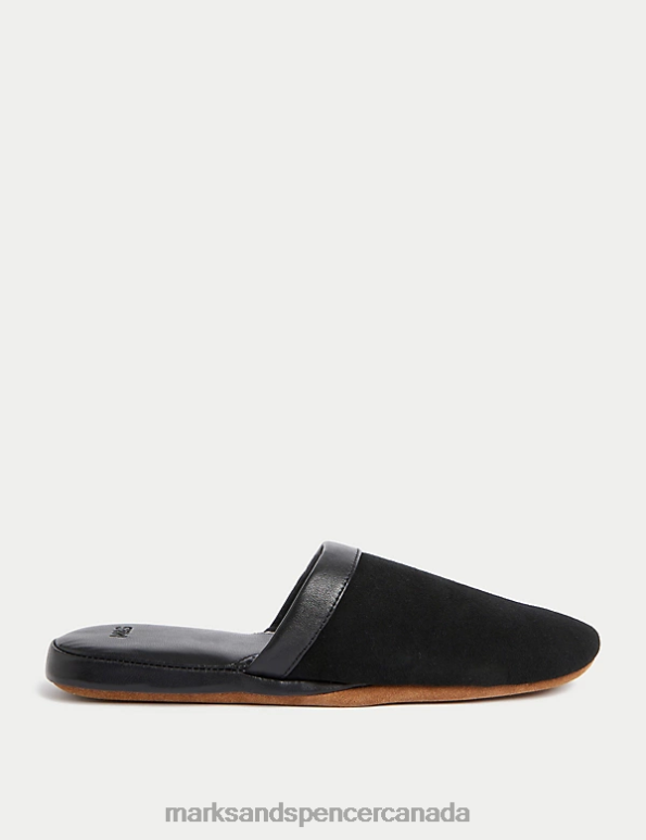 Marks and Spencer Canada - Men Black Footwear Marks & Spencer Suede Mule Slippers 20VTD6099