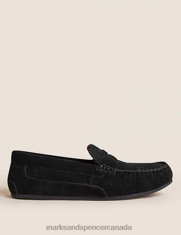 Men Black Footwear Marks & Spencer Suede Slippers with Freshfeet 20VTD7349 - Marks and Spencer outlet