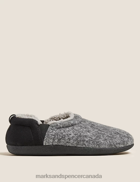 Men Black Mix Footwear Marks & Spencer Fleece Lined Slippers with Freshfeet 20VTD6912 - Marks and Spencer Canada locations