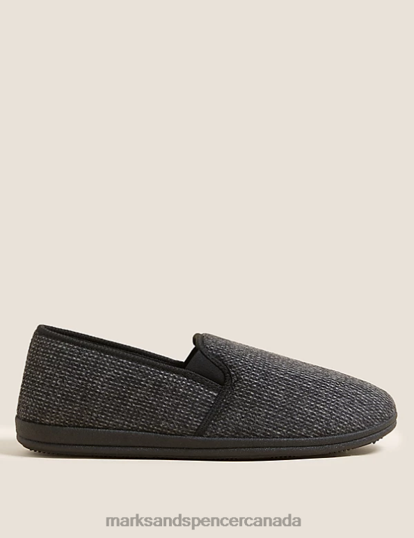 Men Dark Grey Footwear Marks & Spencer Pattern Slippers with Freshfeet 20VTD6357 - Marks and Spencer Canada locations