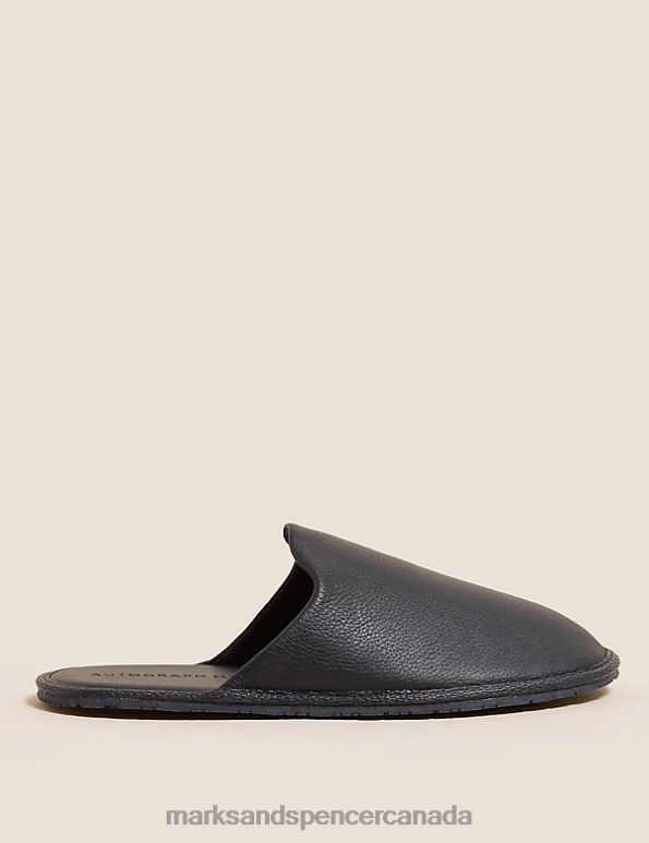 Marks and Spencer near me - Men Dark Navy Footwear Marks & Spencer Leather Mule Slippers with Freshfeet 20VTD6177