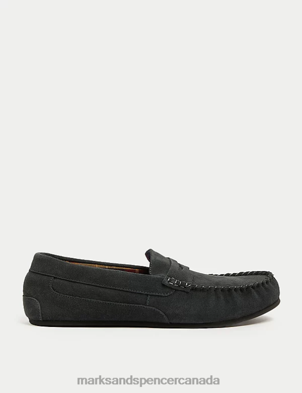 Men Medium Blue Footwear Marks & Spencer Suede Moccasin Slippers 20VTD6770 - Marks and Spencer outlet