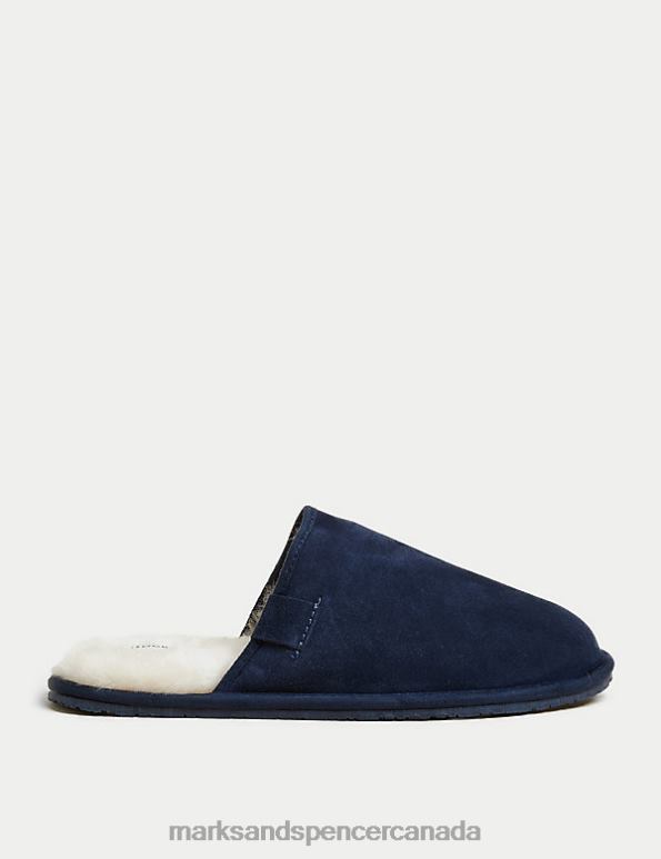 Marks and Spencer Canada - Men Navy Footwear Marks & Spencer Suede Mule Slippers with Freshfeet 20VTD7177