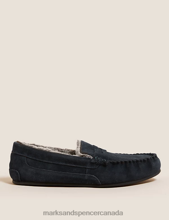 Marks and Spencer sale - Men Navy Footwear Marks & Spencer Suede Slippers with Freshfeet 20VTD7056