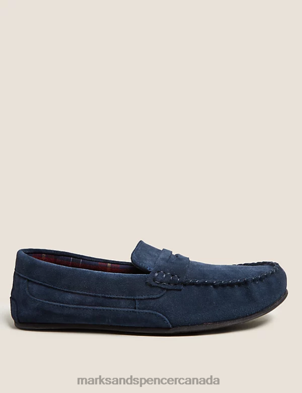 Men Navy Footwear Marks & Spencer Suede Slippers with Freshfeet 20VTD7347 - Marks and Spencer online