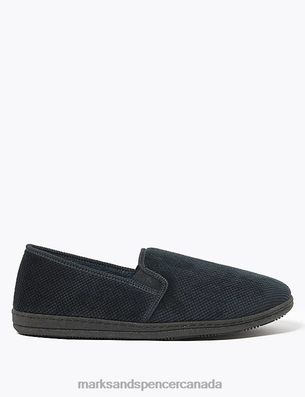 Marks and Spencer Canada - Men Navy Footwear Marks & Spencer Velour Slippers with Freshfeet 20VTD6820