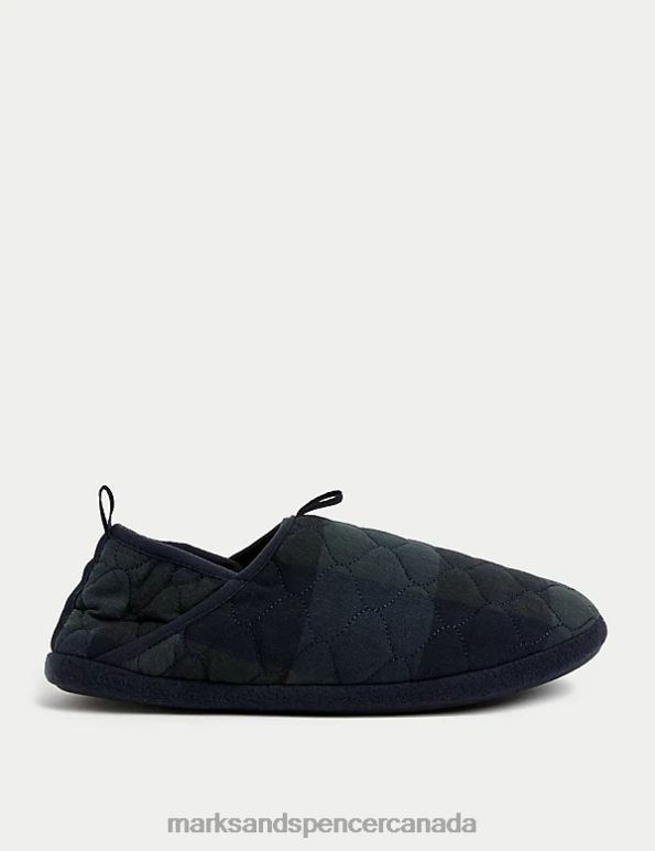 Men Navy Mix Footwear Marks & Spencer Checked Slippers 20VTD6332 - Marks and Spencer online