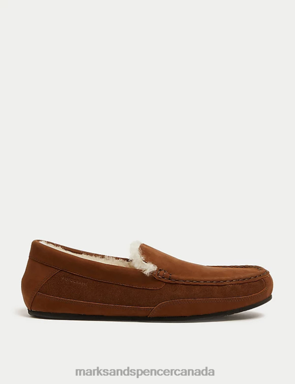 Men Tan Footwear Marks & Spencer Suede Moccasin Slippers with Freshfeet 20VTD6014 - Marks and Spencer outlet