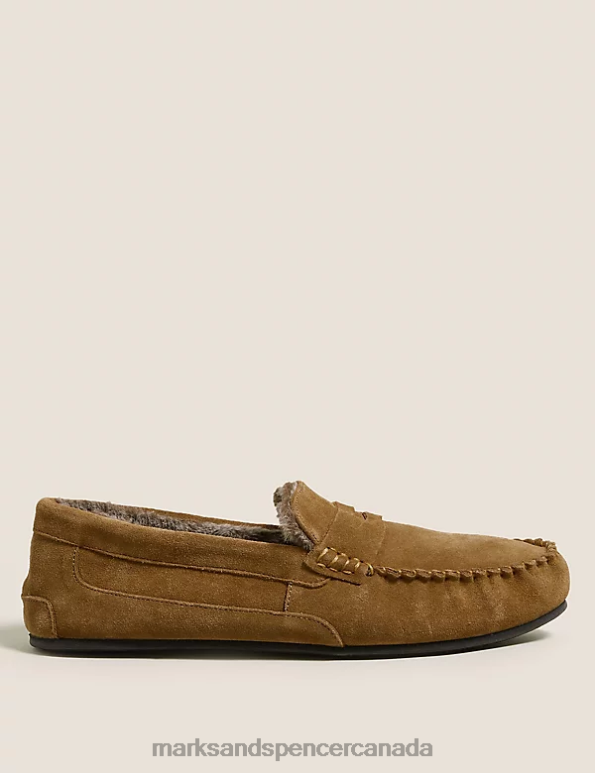 Marks and Spencer near me - Men Tan Footwear Marks & Spencer Suede Slippers with Freshfeet 20VTD7055