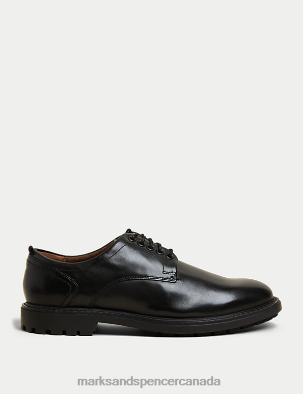 Marks and Spencer Canada - Men Black Footwear Marks & Spencer Wide Fit Leather Derby Shoes 20VTD6411