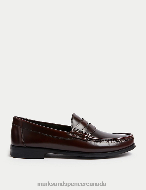 Men Burgundy Footwear Marks & Spencer Hunslet Penny Loafer 20VTD5001 - Marks and Spencer outlet