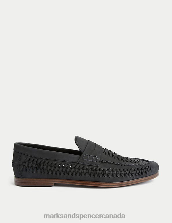 Men Navy Footwear Marks & Spencer Leather Loafers 20VTD5478 - Marks and Spencer online