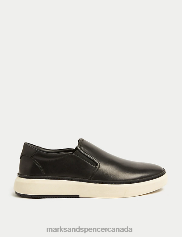 Marks and Spencer Canada - Men Black Footwear Marks & Spencer Airflex Leather Slip-On Trainers 20VTD6486