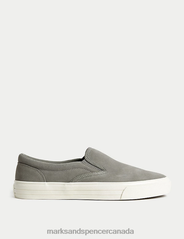 Men Dark Grey Footwear Marks & Spencer Suede Slip-On Pumps 20VTD5369 - Marks and Spencer online