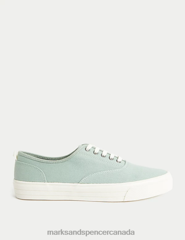 Marks and Spencer Canada - Men Green Footwear Marks & Spencer Canvas Lace Up Pumps 20VTD6065