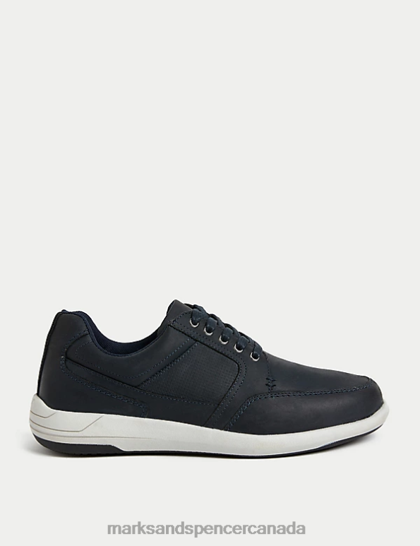 Men Navy Footwear Marks & Spencer Wide Fit Airflex Leather Lace Up Trainers 20VTD6462 - Marks and Spencer outlet