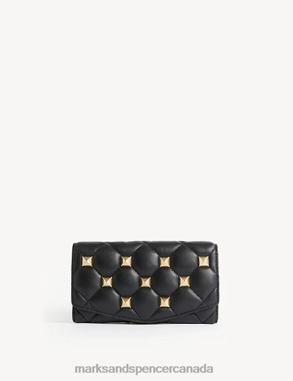 Marks and Spencer Canada - Women Black Accessories Marks & Spencer Leather Studded Foldover Purse 20VTD1603