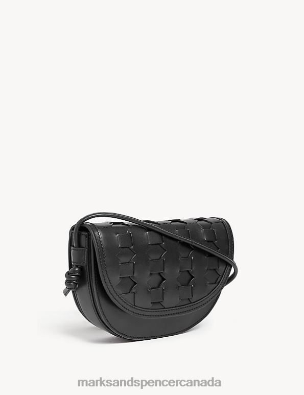 Marks and Spencer near me - Women Black Accessories Marks & Spencer Leather Woven Saddle Bag 20VTD1912