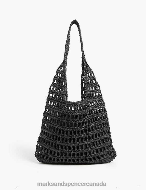 Marks and Spencer sale - Women Black Accessories Marks & Spencer Straw Drawstring Tote Bag 20VTD1403