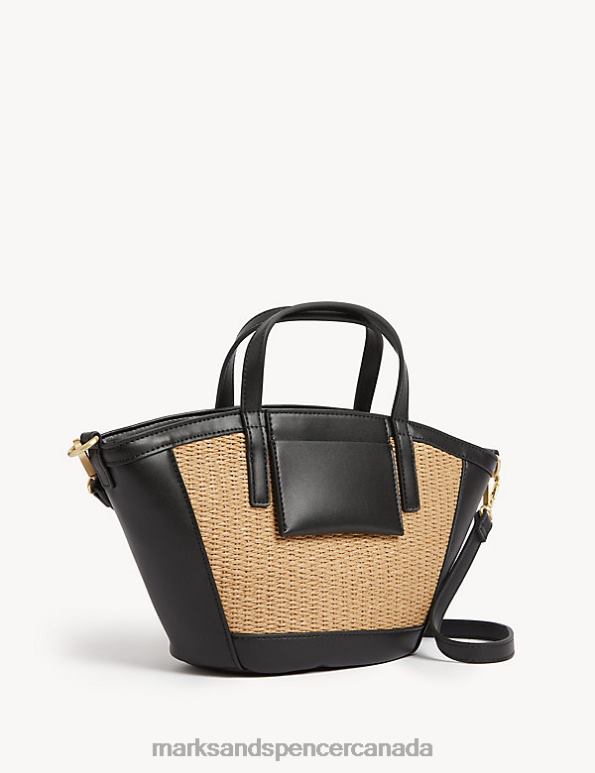 Women Black Accessories Marks & Spencer Straw Grab Tote Bag 20VTD1251 - Marks and Spencer online