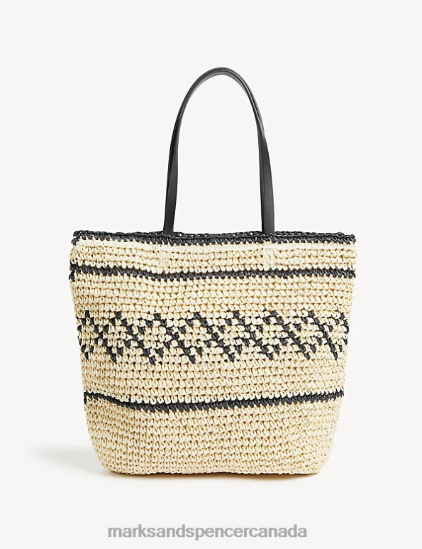 Women Black Mix Accessories Marks & Spencer Straw Woven Tote Bag 20VTD1535 - Marks and Spencer online